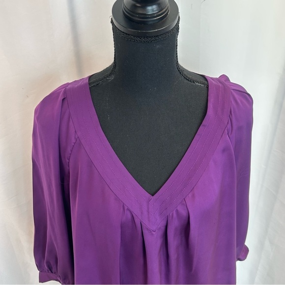 BANANA Republic purple balloon sleeve V-neck blouse Sz L🇨🇦 - Picture 4 of 11